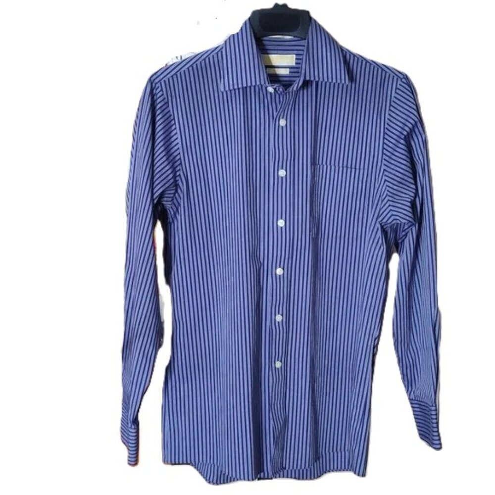 Michael Kors Men Stripe Casual Formal Button Down Polo Blue Medium